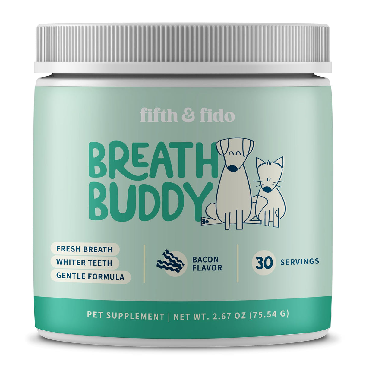 Fifth & Fido Breath Buddy Dog Dental Powder for Fresher Breath & Cleaner Teeth, Cat & Dog Teeth Cleaning Powder, Removes Plaque, Gentle Formula for Sensitive Stomachs, Natural Ingredients, USA Made