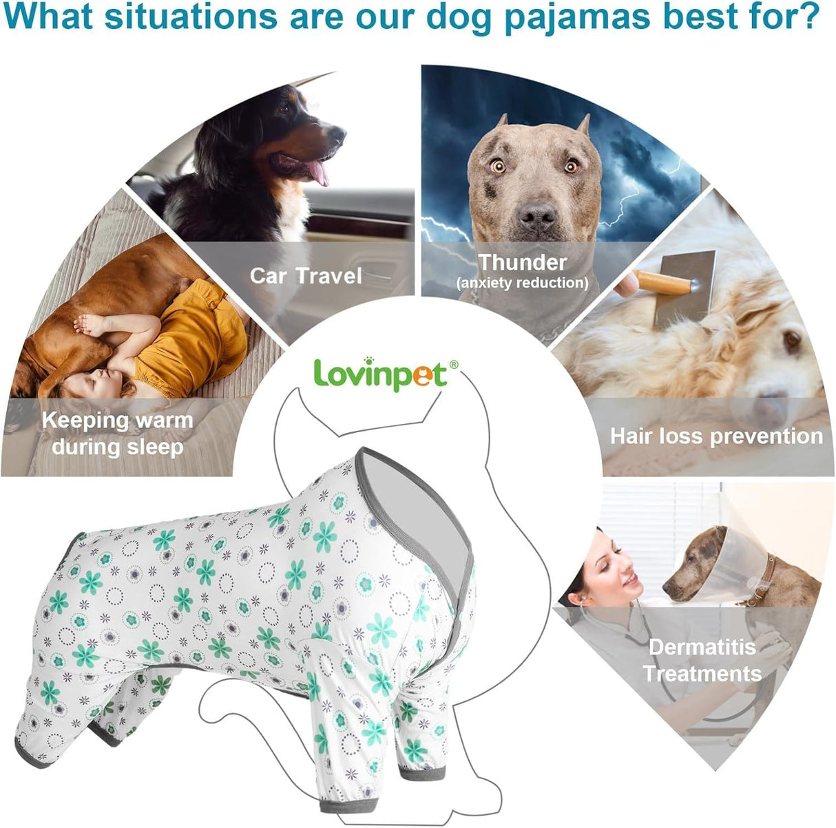 LovinPet Dog Pajamas for Large Dogs Boy,Pet Anxiety Relief PJ's,Uv Protection Pet Tshirt,Dog Comfy Stretchy Fabric,Mint Floral Print, Pullover Pitbull Clothes for All Seasons,Medium
