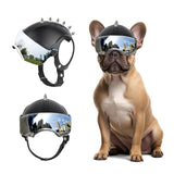 PETLESO Small Dog Helmet, Pet Motorcycle Helmet with Ear Holes, Adjustable Pet Safety Hat with Flip-Up Silver Visor, Small-Medium Puppy Heads Protection, Spiked