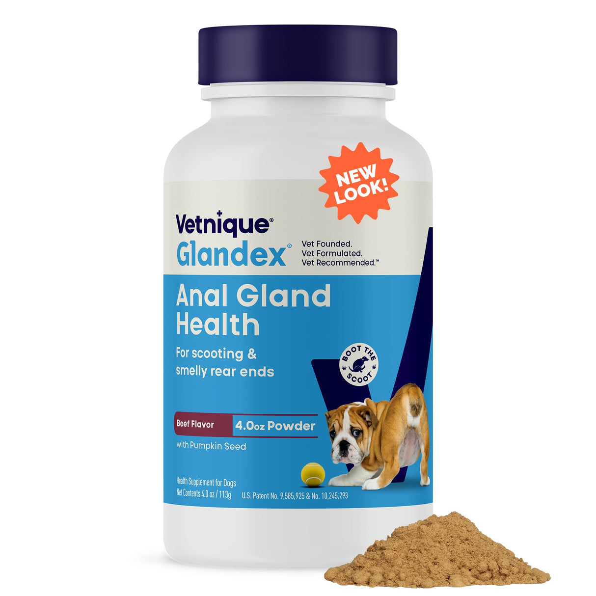 Vetnique Glandex Dog Fiber Supplement Powder for Anal Glands with Pumpkin, Digestive Enzymes & Probiotics - Vet Recommended (Regular or Advanced Strength) - Boot The Scoot (4.0oz Powder, Beef Liver)