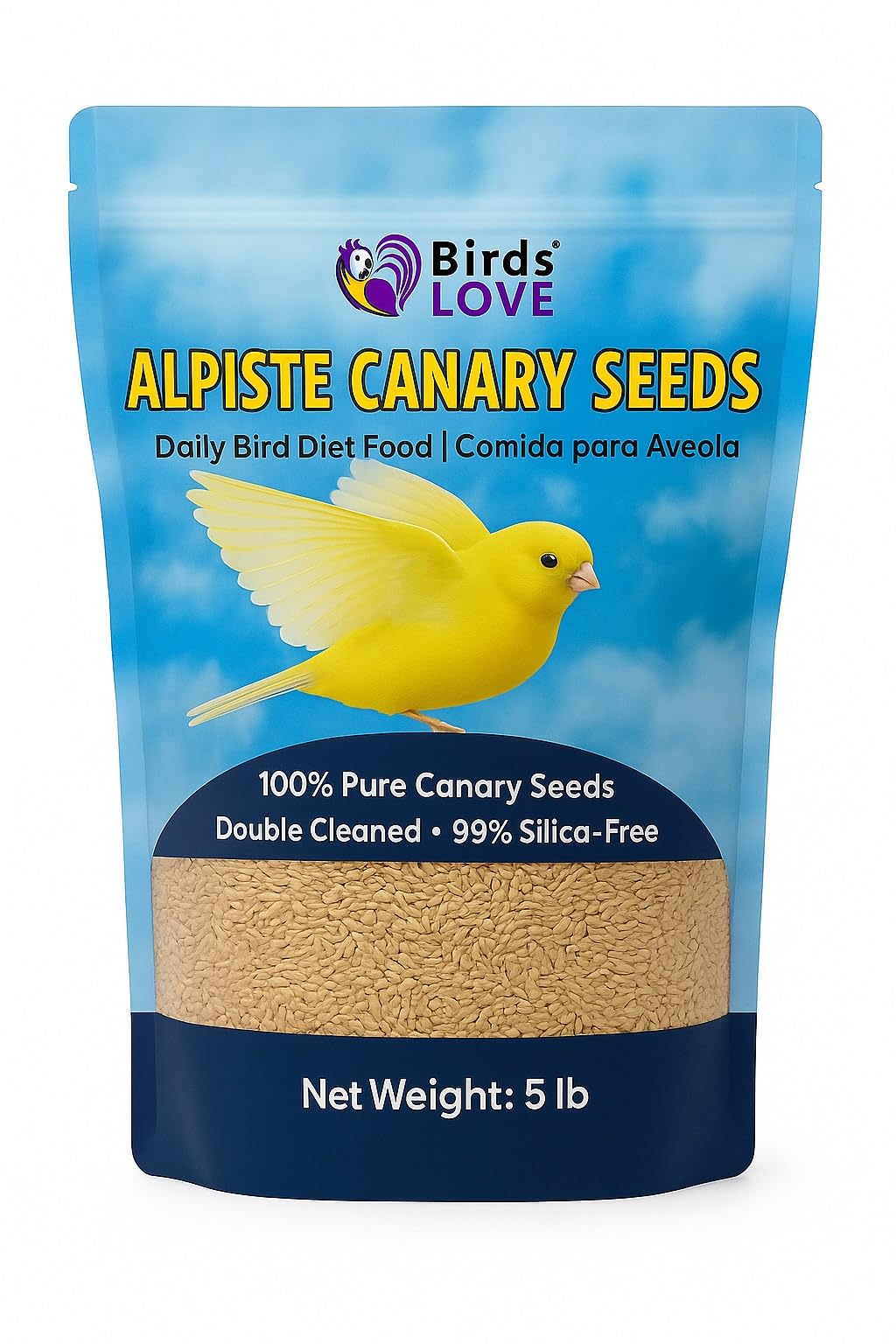 Birds Love Alpiste Canary Seed – 100% Pure, Non-GMO, Double Cleaned Food for Canaries, Finches, Budgies & Parakeets – No Additives, Bird Feed, 5 lbs
