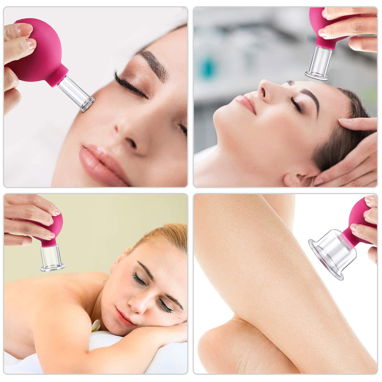 CFHBF 4 Size Facial Cupping Therapy Set Glass, Eye Face Vacuum Massage Anti Cellulite Cup - Silicone, for Beauty Body Cup Lymphatic Fascia Massager (Gift Box Packaging-red)