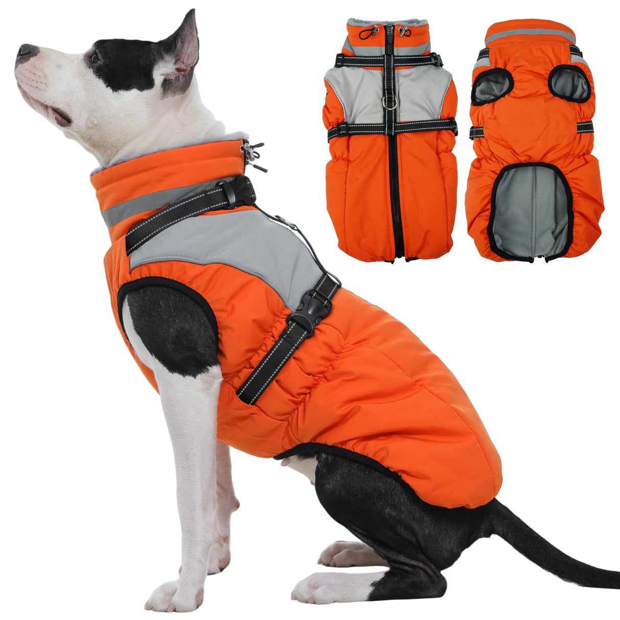 Kuoser Dog Coat, 2 in 1 Dog Jacket with Harness Built in, Winter Waterproof Puppy Puffer Jacket Snowsuit for Small Medium Large Dogs, Cold Weather Reflective Pet Fleece Hunting Vest with Zipper