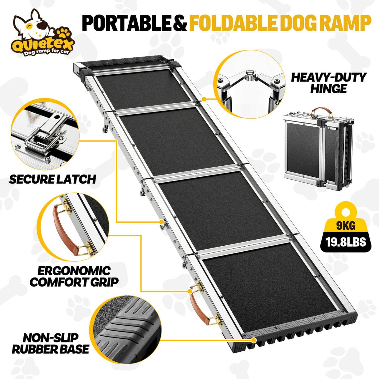 𝟮𝟬𝟮𝟲 𝐔𝐩𝐠𝐫𝐚𝐝𝐞𝐝 Extra Long 71”Dog Ramp for Car with Adjustable Head, Folding Pet Ramp for Large Dogs with Non-Slip Surface Dog Ramps Up to 200 lb for Car SUV Truck