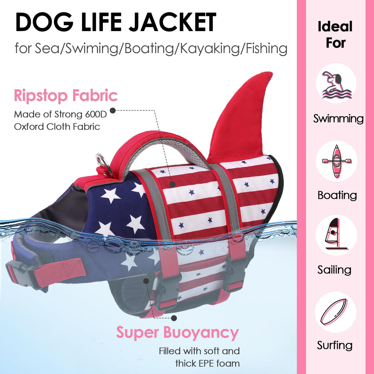 AOFITEE Dog Life Jacket, Dog Life Vest for Swimming, Shark Dogs Swimming Vest with Rescue Handle and Reflective Stripe, Ripstop Pet Float Coat Swimsuit Lifesaver Small Medium Large Dogs Blue XS