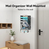 JMHUD 5 Tier Wall File Organizer - Hanging File Organizer with 5 Hooks, Mail Holder Wall Mounted for Papers, Folders, Magazines, Bills, Office&School Organization, Black
