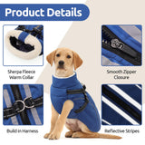 Dog Winter Coat with Harness Built in Warm Puffer Dog Jackets for Small Medium Large Dogs Windproof Waterproof Outfit with Plush Lining and Reflective Stripes (Blue, L)