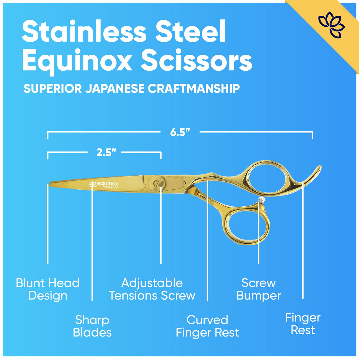 Equinox Professional Razor Edge Series Barber Hair Cutting Scissors - Japanese Stainless Steel Salon Scissors - 6.5” Overall Length - Fine Adjustment Tension Screw - Premium Shears for Hair Cutting