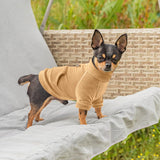 Idepet Fleece Dog Sweater 2 Pack, Winter Pet Clothes Turtleneck Sweatshirt with Leash Ring, Stretchy Small Dog & Cat Coat with Pocket (Khaki+Brown, XL)
