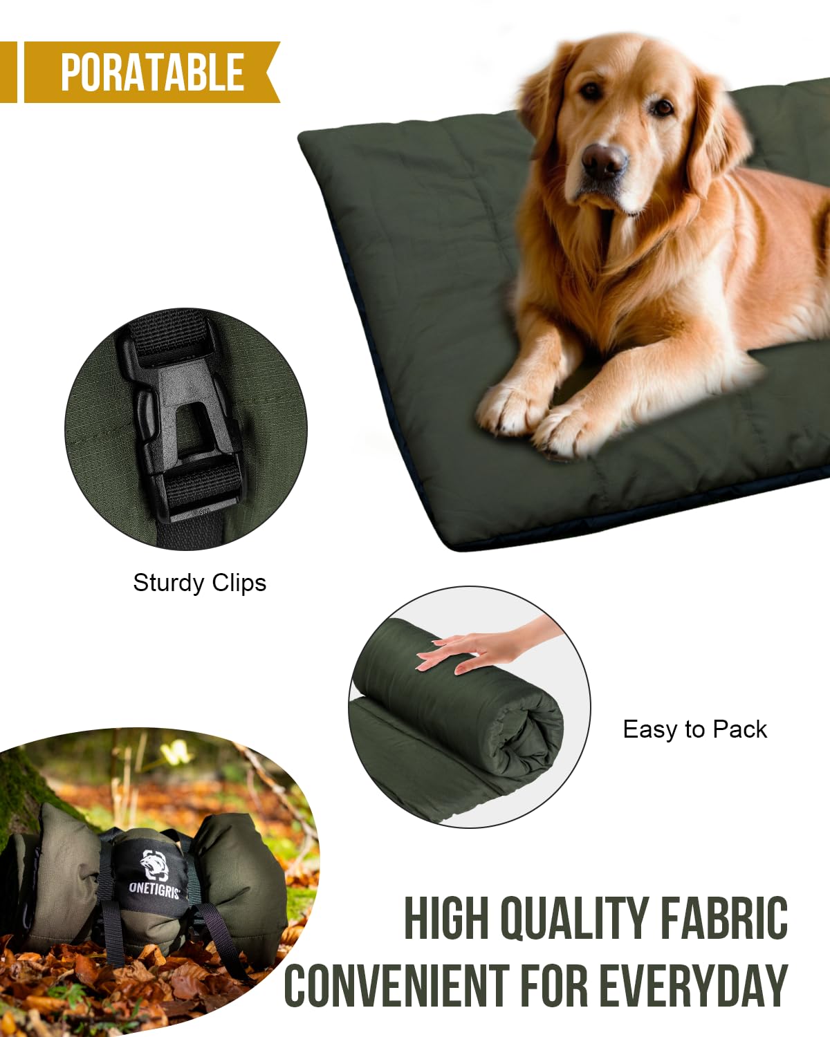 ONETIGRIS Large Dog Bed Washable Matteress Anti Slip Cushion for Pets Sleeping, 3.6ft by 2.2ft Water-Resistant Pet Bed for Indoor Outdoor(Green,L)