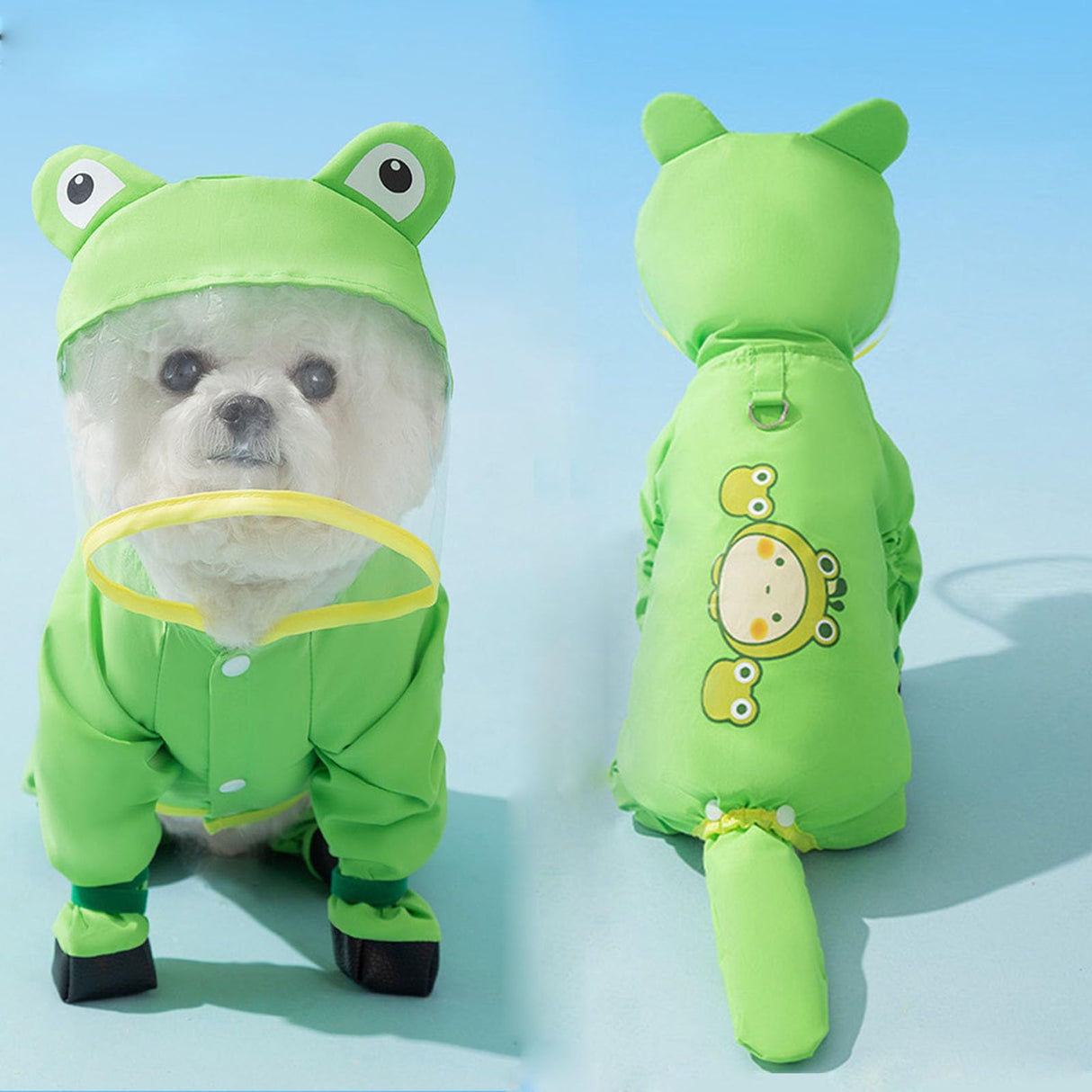 ETOSEM Dog Raincoat with Boots,Waterproof Dog Raincoats with Hood for Small Medium Large Dogs,Raincoat with Leash Ring (Green Frog, Large)