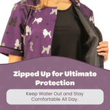 Ladybird Line 710 Purple Poodle Print Waterproof Dog Grooming Smock, Hair and Bleach Resistant with Covered Zipper Panel, Mesh Back, and Back Tie Belt, Ideal for Pet Groomers and Vet Clinics - XL