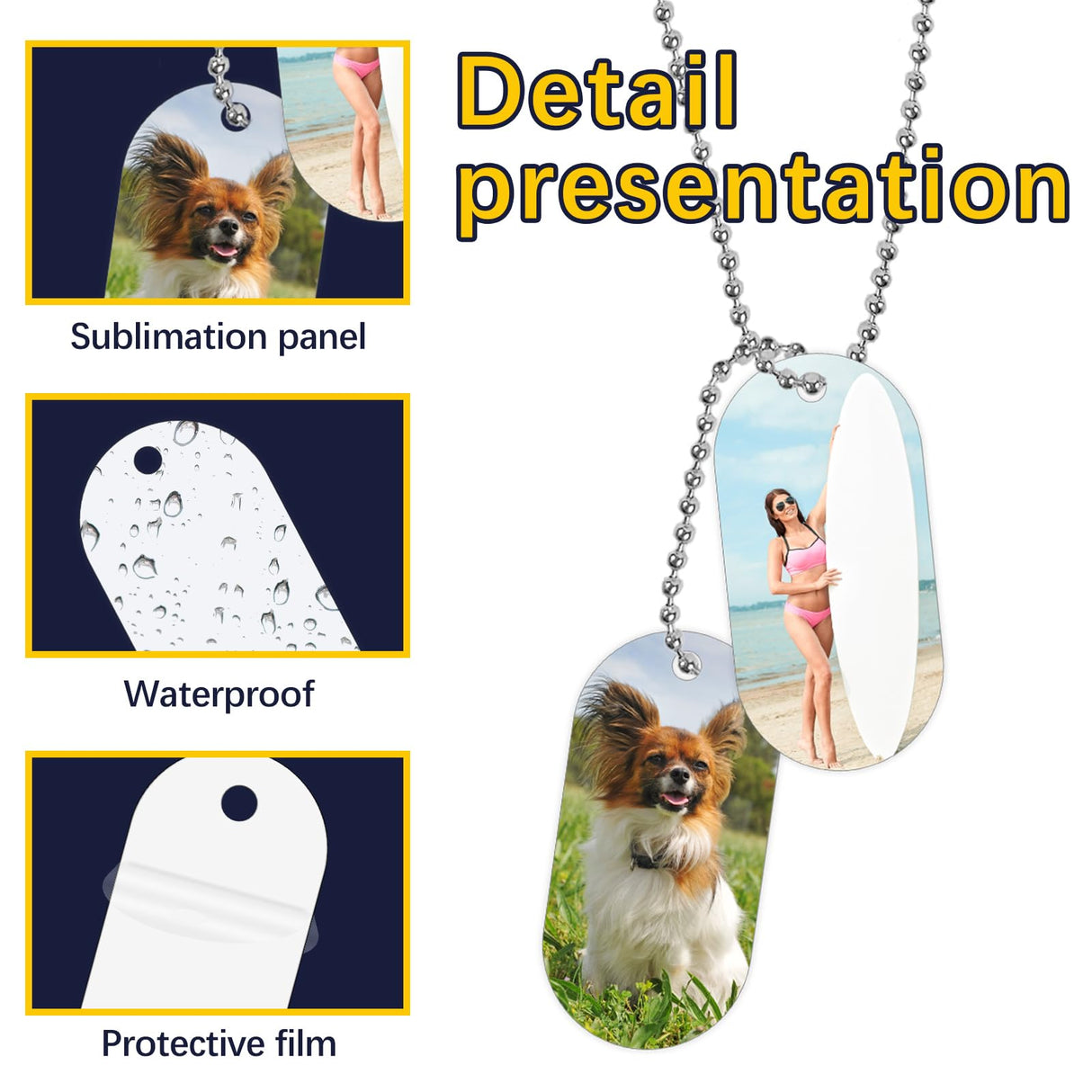 36 pcs Sublimation Dog Tags Blanks,Sublimation Necklace Blank Metal Sublimation Tag Pendants Double Sided Blank Sublimation Tags,Dog tag Chain Dog tag Sublimation Blank Metal