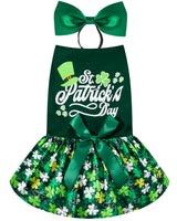 St. Patrick's Day Dog Dress Holiday Dog Clothes for Medium Dogs with Headband (Green, Medium)