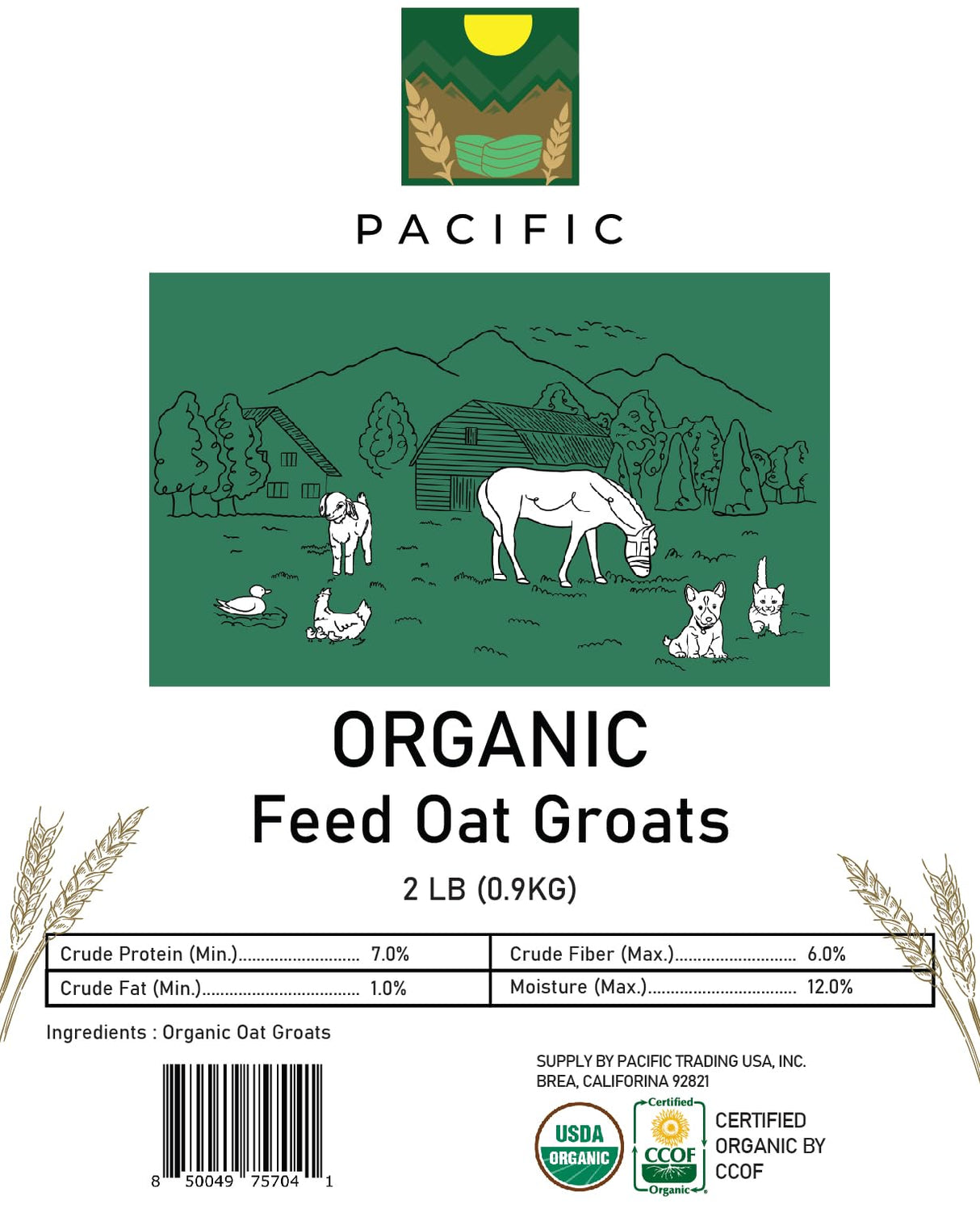 PACIFIC Organic Petfood Organic Feed Oat Groats - Oat Groats for Birds | Rich with Fiber & Minerals | USDA and CCOF Certified | Packed in USA | 2Lbs