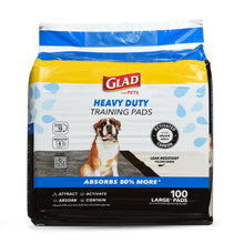 Load image into Gallery viewer, Glad for Pets Heavy Duty Activated Carbon Training Pads, 24" x 24" 100ct | Ultra Absorbent Training Pads - Absorbs 50% More Than Standard Pad in Same Size; Heavy Duty Puppy Potty Training Pads
