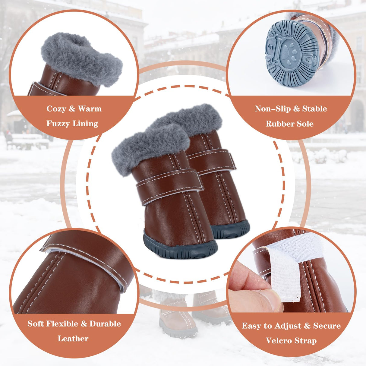 Dog Cowboy Boots for Small Dogs, Dog Shoes and Paw Protectors with Soft Gray Fluffy Lining, Non-Slip Rubber Sole, Adjustable Velcro Strap for Secure Fit, Perfect for Winter Snowy Days