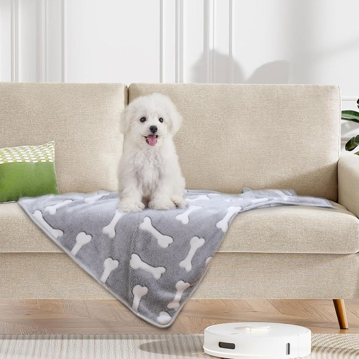 1 Pack 3 Puppy Blankets for Large Dogs Super Soft Warm Sleep Mat Grey Cute Print Fluffy Fleece Pet Throw Dog Blankets for Medium Dogs Cats,Star&Bone&Love-Large(40"x30")