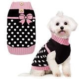 PETCARE Cute Dot Dog Sweater for Small Medium Dogs Girl with Purple Bowtie Knitted Warm Fall Winter Puppy Clothes Cat Sweaters for Cats Only Dachshund Chihuahua Yorkie Dog Outfits Vest Jumper