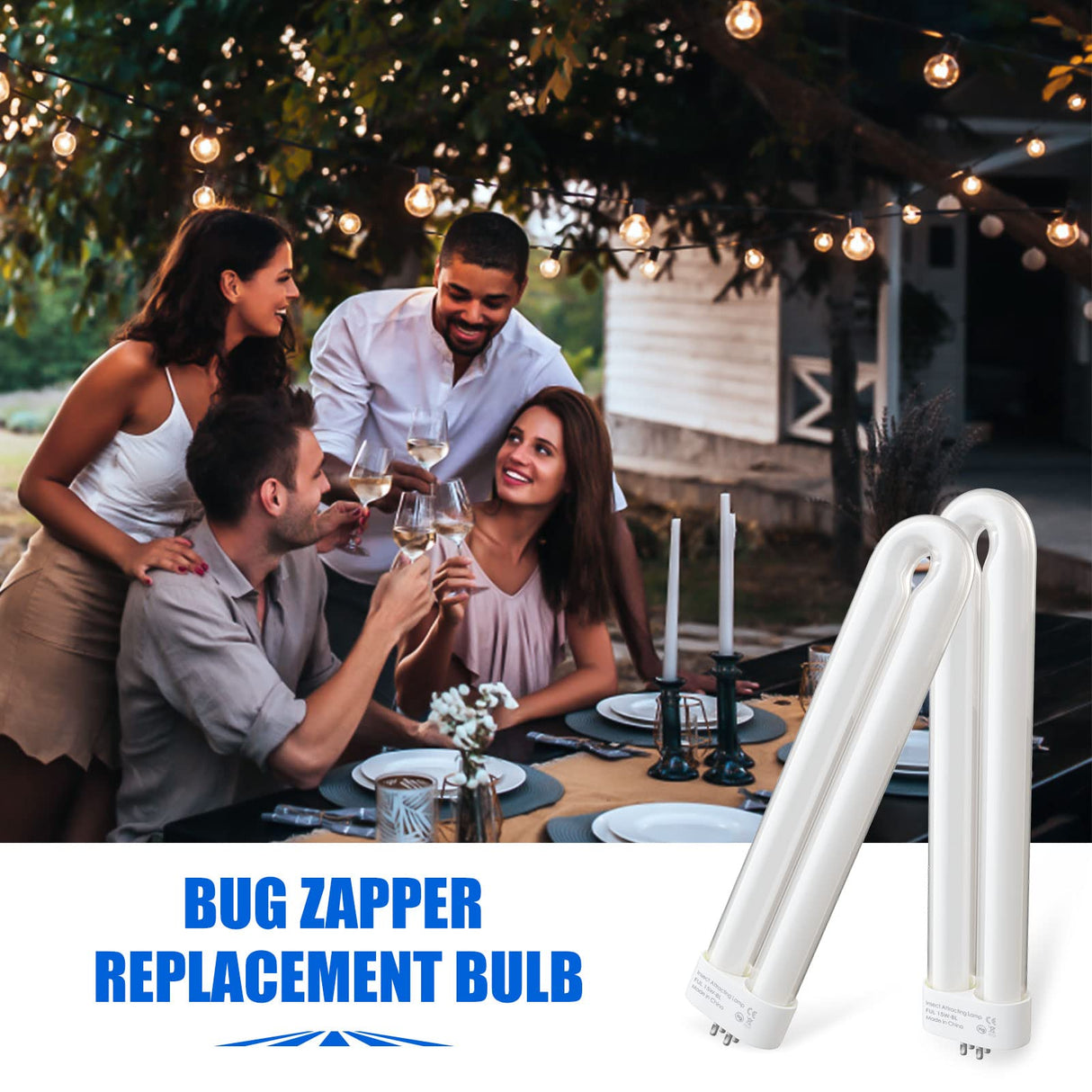 Klahaite 2 Pcs Replacement Bulb for Electric Outdoor Bug Zapper and Mosquito Zapper 15W Single U-Shaped Twin Tube Bulb