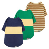 Fitwarm 3 Pack Color Block Striped Dog Shirt, Summer Dog Clothes for Small Dogs, Breathable Lightweight Dog Tshirt, Pet Outfit, Navy Blue, Sea Green, Brown, Small