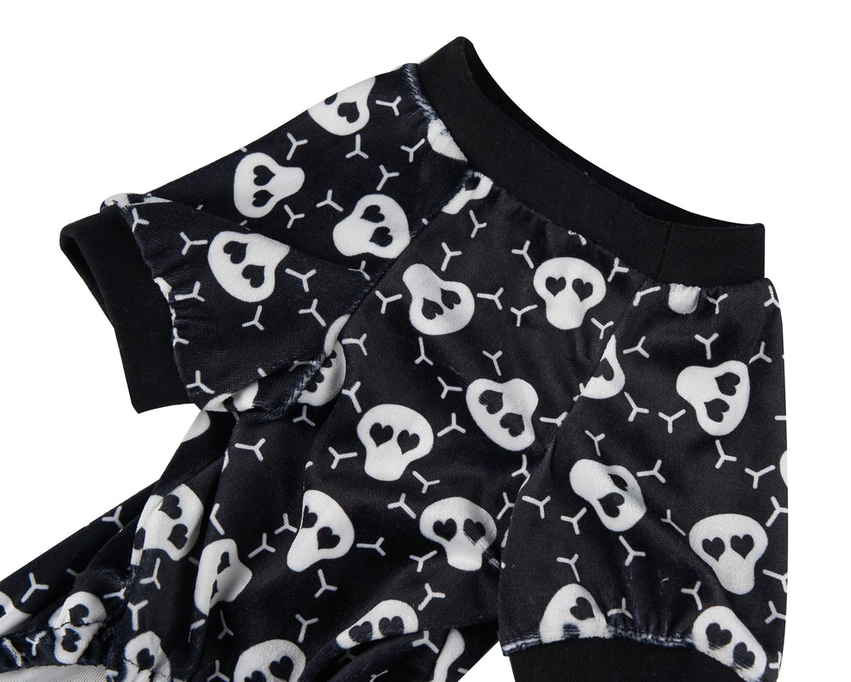 Lanyarco Skull Dog Halloween Costume Dog Pajamas Clothes, Skeleton Pet Costumes for Dogs Pajama Onesie PJS, Back 23" XLarge