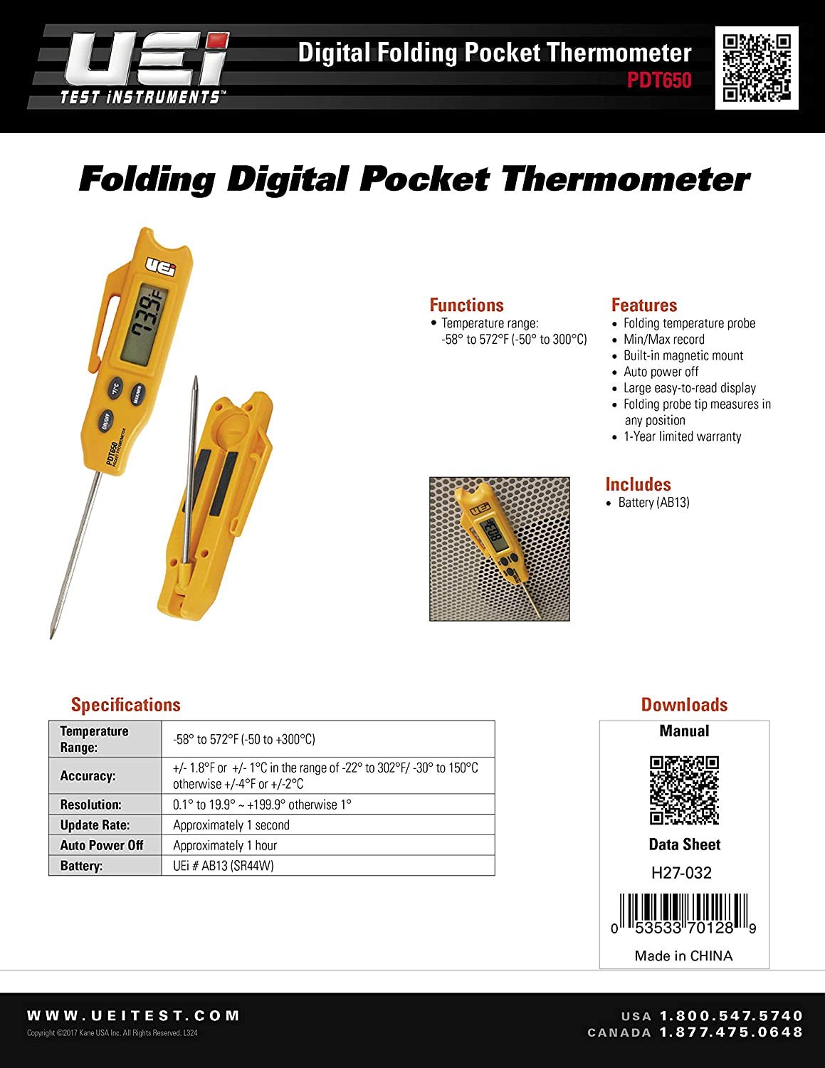 UEi Test Instruments PDT650 Folding Pocket Digital Thermometer,Yellow (2)
