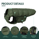 Kuoser Dog Puffer Jacket Warm Dog Coat for Extra Large Dogs, Windproof Reflective Pet Padded Vest Cold Weather Clothes Puppy Snowsuit with Hook & Loop Coats, Easy On/Off, Green 2XL