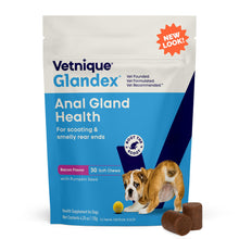 Load image into Gallery viewer, Vetnique Glandex Anal Gland Soft Chew Treats with Pumpkin for Dogs Digestive Enzymes, Probiotics Fiber Supplement for Dogs Boot The Scoot (Bacon Flavor Chews, 30 Count)
