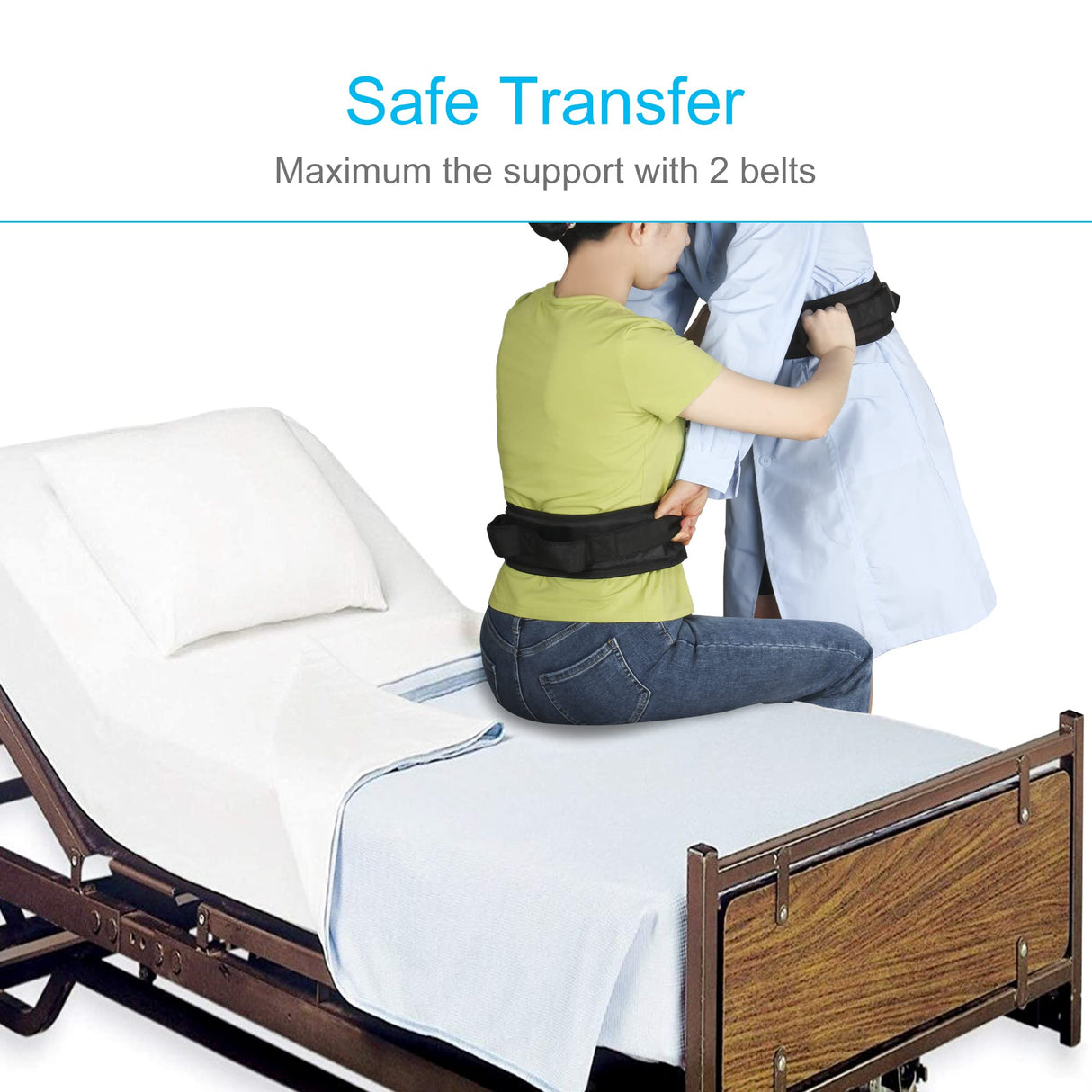 REAQER Gait Belt Transfer Belts for Lifting Seniors Walking and Standing Assist Aid for Bariatric, Elderly, Handicap, Occupational & Physical TherapyCaregiver Nurse Therapist