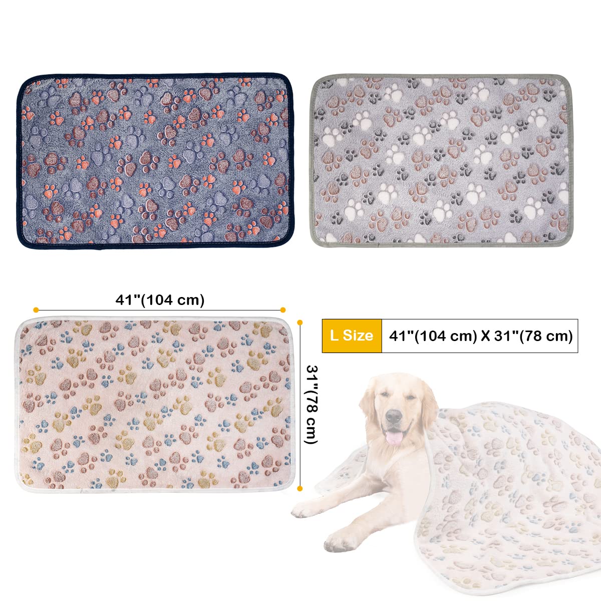 Dono 1 Pack 3 Dog Blankets, Soft Fluffy Fleece Pet Blanket Warm Sleep Mat Paw Print Design Puppy Kitten Throw Blankets Doggy Blanket for Dogs