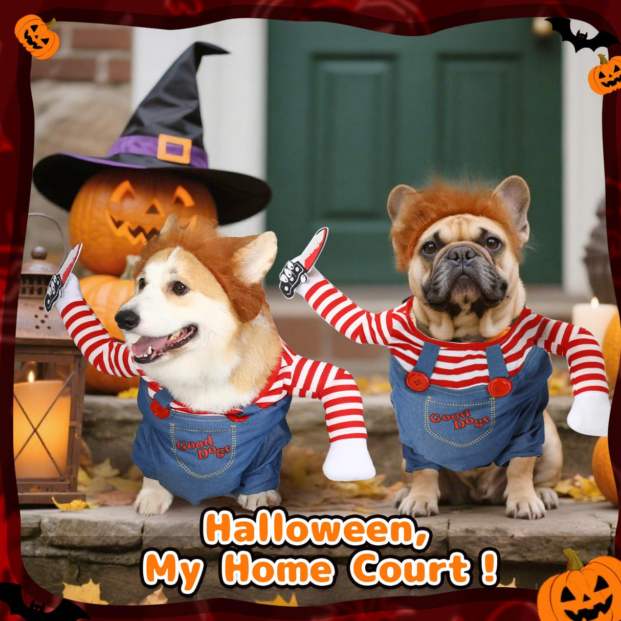 T2Y Dog Halloween Costume Pet Deadly Doll Chucky Dogs Costume with Knife & Wig, Dog Costumes for Medium Dogs Funny Party Cosplay Halloween for Corgi, Pug, Frenchie, Dachshund【XL】