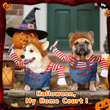 T2Y Dog Halloween Costume Pet Deadly Doll Chucky Dogs Costume with Knife & Wig, Dog Costumes for Medium Dogs Funny Party Cosplay Halloween for Corgi, Pug, Frenchie, Dachshund【XL】