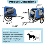 Large Dog Trailer for Bike, Folding Bike Trailer for Dogs with 18.9" Wheels, 120LB Capacity All-Terrain Pet Carrier, Universal Bicycle Coupler (Blue+Grey)