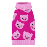 CuteBone Dog Sweater for Medium Large Dogs Pink Pig Knit Puppy Sweater Turtleneck Pet Winter Clothes Cat Apparel with Leash Hole
