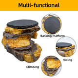 JWIZYOTR Bearded Dragon Basking Platform, Turtle Basking Platform Decorative Reptile Hideout with Rock Slate Plate in Terrarium for Lizard, Leopard, Crested Gecko(Large-Yellow)
