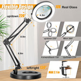 IVMAIE 10X Magnifying Glass with Light and Stand, 2-in-1 Lighted Magnifier with Clamp, 5 Color Modes Stepless Dimmable LED Desk Lamp Hands Free for Painting Craft Jewelry Sewing Hobby Model Close Work