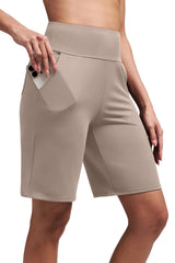 Alaroo Bermuda Athletic Workout Running Long Shorts for Women High Waisted Biker Yoga Hiking Outdoors Gym Track Sports Recreation Clothes Khaki XL