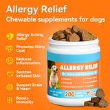 Dog Allergy and Immune Chews 200PCs Skin and Coat Itchy Relief Anti Itch Immune Bites for Dogs, Helps Repair Skin Ears Paw Licking, 5 Probiotics Blend Gut Health for Sensitive Seasonal Allergies