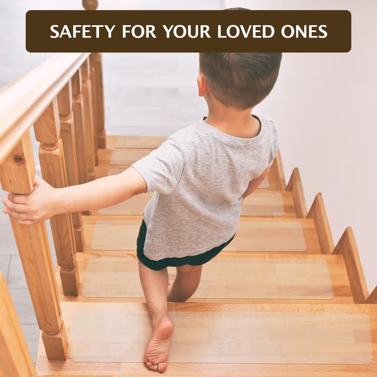 Wishtofly Clear Stair Treads Non Slip 30"x6", 18-Pack Anti Slip Stair Strips for Wooden Steps Indoor, Transparent Adhesive Pre-Cut Stair Step Grips, Safety for Elderly, Children and Dogs