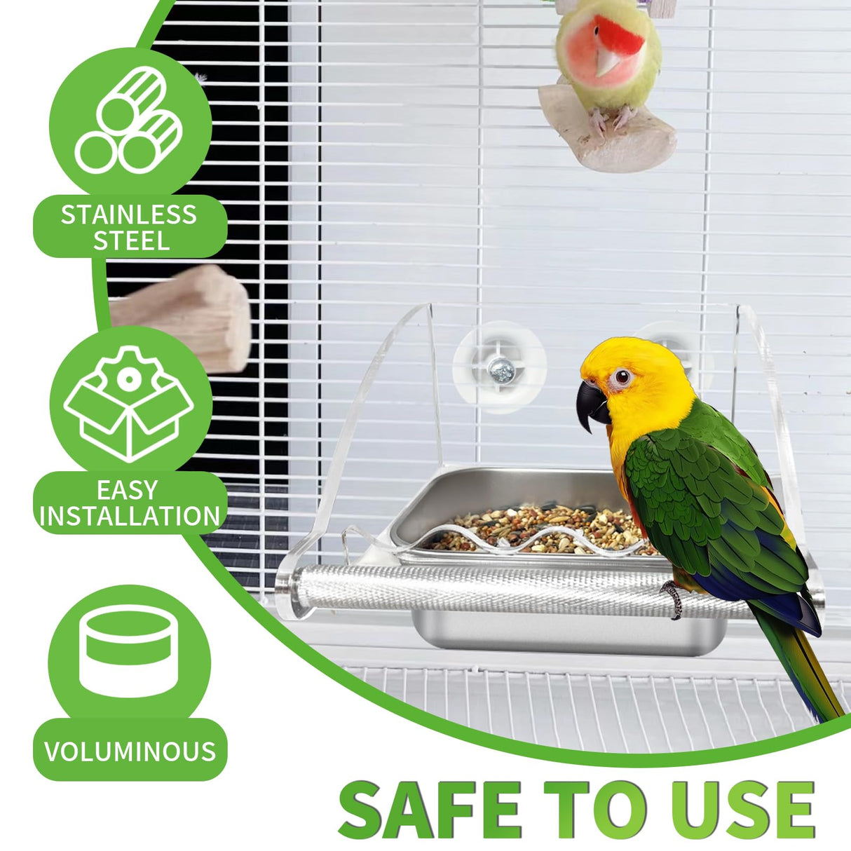 Bird Feeder for Cage,No Mess Bird Feeders, with Anti-Slip Stand, Stainless Steel Bird Bowls Parakeet Feeder for Parakeet, Psittacus Erithacus, Lovebirds,Budgies