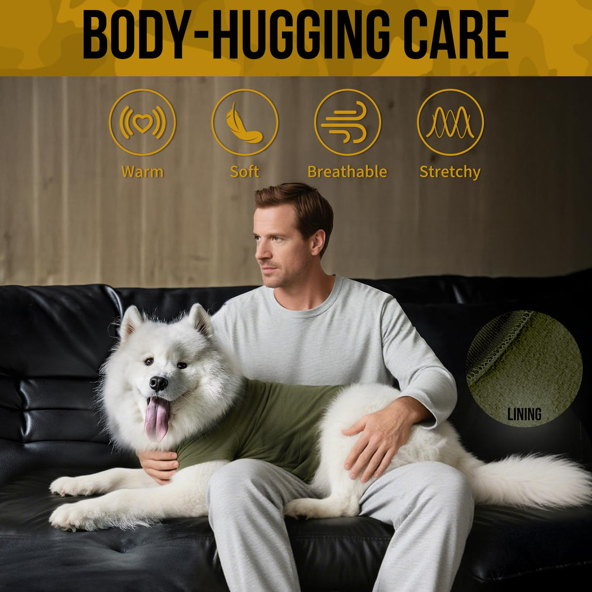 OneTigris Dog Pajamas - Breathable Modal Stretch Dog Clothes, Four-Legged Cold Weather Clothes, Anti-Shedding Suit Onesie with Back Locking Zipper and Adjustable Chest Drawcord