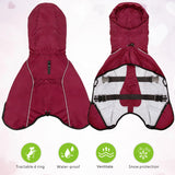 Mosucoirl Dog Raincoat Jacket Reflective Adjustable Hooded Pet Poncho Rain Coats with Leash Hole Waterproof Clothes for Small Medium Large Dogs (Red, L)