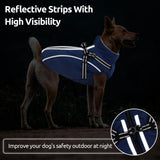 Dog Winter Coat with Harness Built in Warm Puffer Dog Jackets for Small Medium Large Dogs Windproof Waterproof Outfit with Plush Lining and Reflective Stripes (Blue, L)