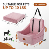 WOOAIDAGG Dog Car Seat for Medium Dogs, Pet Travel Bed with Seat Belt Channel, Fully Detachable and Washable, 3 Straps Easy to Install (Pink)