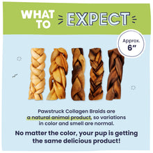 Load image into Gallery viewer, Pawstruck Natural 5-7” Beef Collagen Braids for Dogs – Long-Lasting Rawhide &amp; Bully Stick Alternative, with Chondroitin &amp; Glucosamine – 5 Pack
