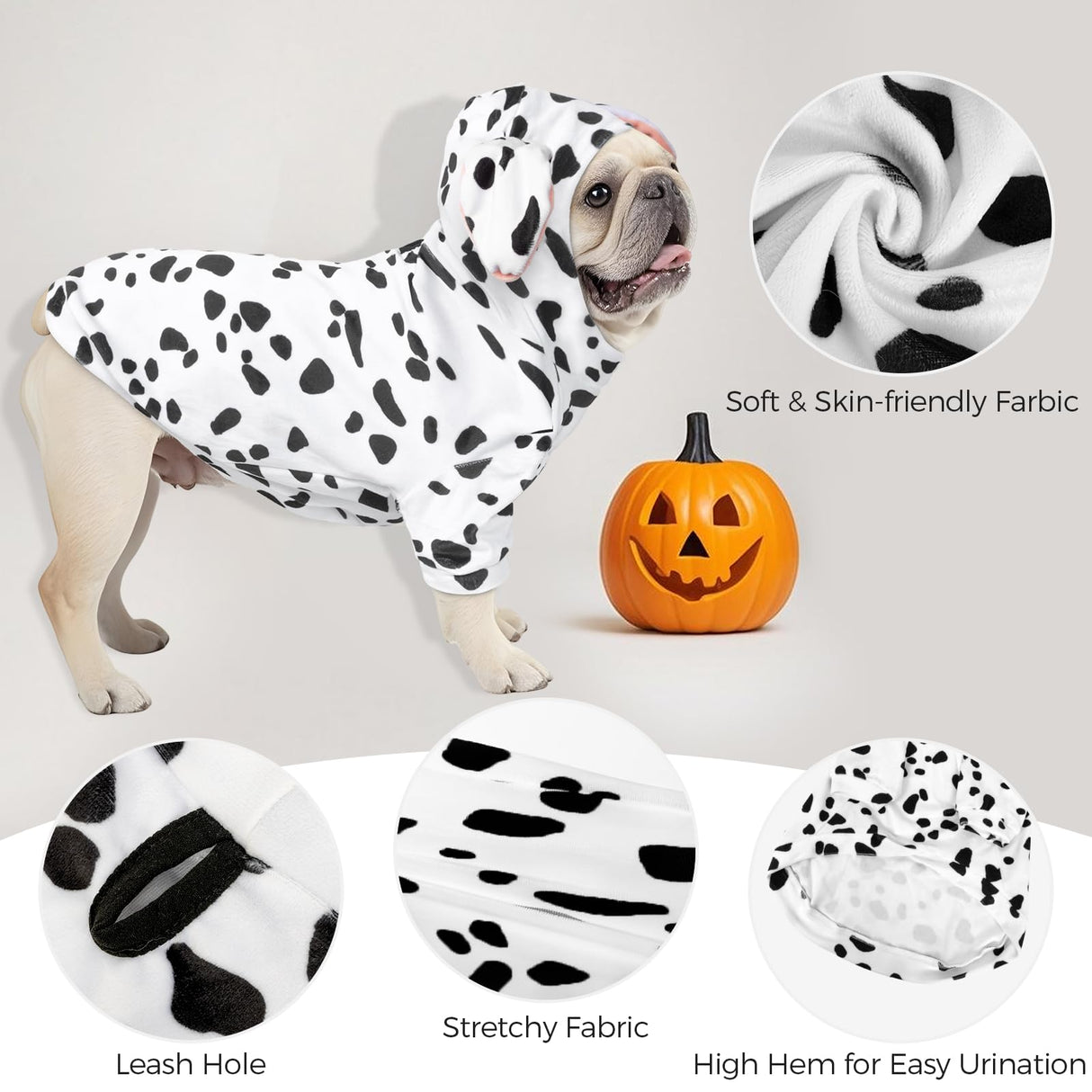 DELIFUR Dog Halloween Dalmatian Costume - Adorable Dog Hoodies for Small Pet Cute Animal Clothes Cosplay Sweatshirt Spotted (Dalmatian, Small)