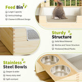 Chloraeon 4-in-1 Waterproof Wooden Rabbit Litter Box with Hay Feeder, 2 Food Bowls, and Water Bottle | Large Capacity, Waste-Preventing Design for Rabbits, Guinea Pigs, Chinchillas, and Small Animals