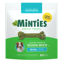 Load image into Gallery viewer, Minties Dental Chews for Dogs, 60 Count, Vet-Recommended Mint-Flavored Dental Dog Treats for Medium Dogs, Bones Clean Teeth, Fight Bad Breath, and Removes Plaque and Tartar
