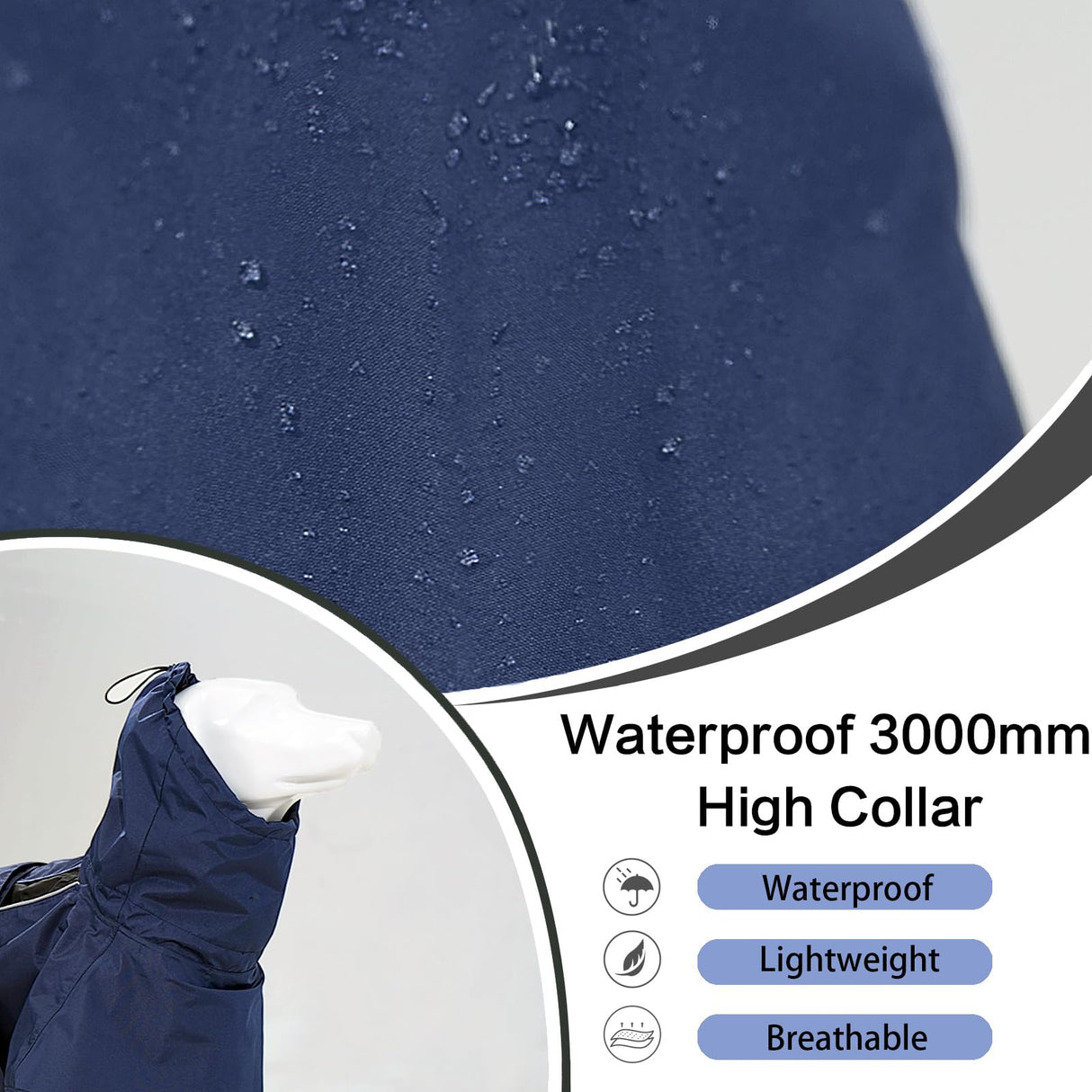 Adjustable Dog Raincoat, Waterproof Dog Rain Jacket for Small Medium Large Dogs,Reflective Lightweight Pet Rain Coat with Leash Hole (Navy&Black, Medium)